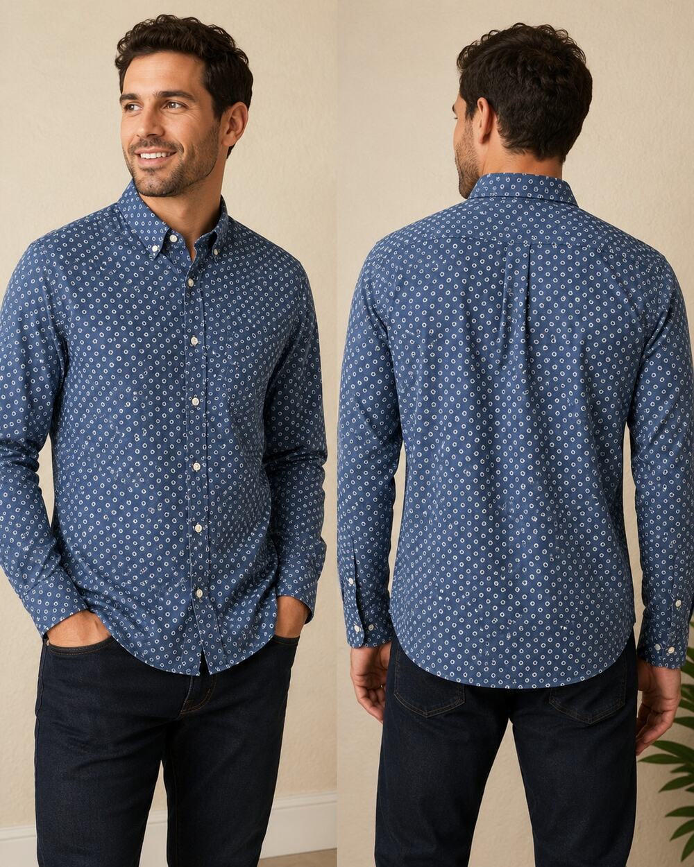 J.Crew Secret Wash Slim Untucked Blue Geometric Stretch Shirt Men’s M